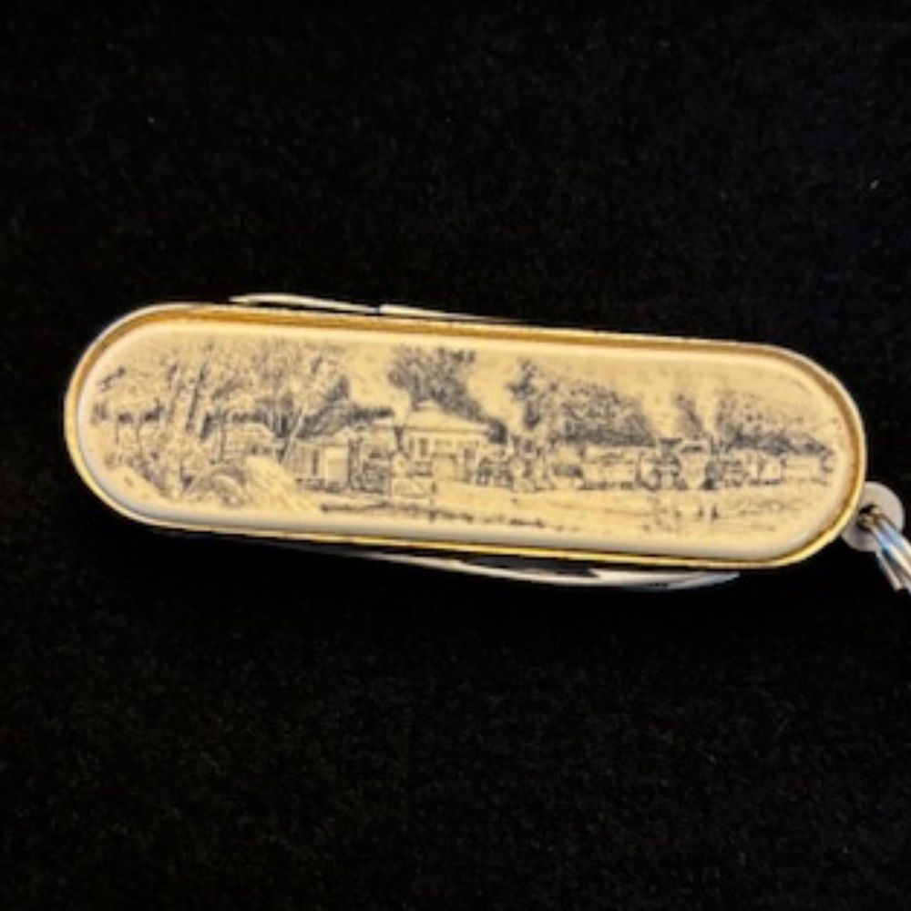 TRAIN -Barlow scrimshaw "Train & town scene"